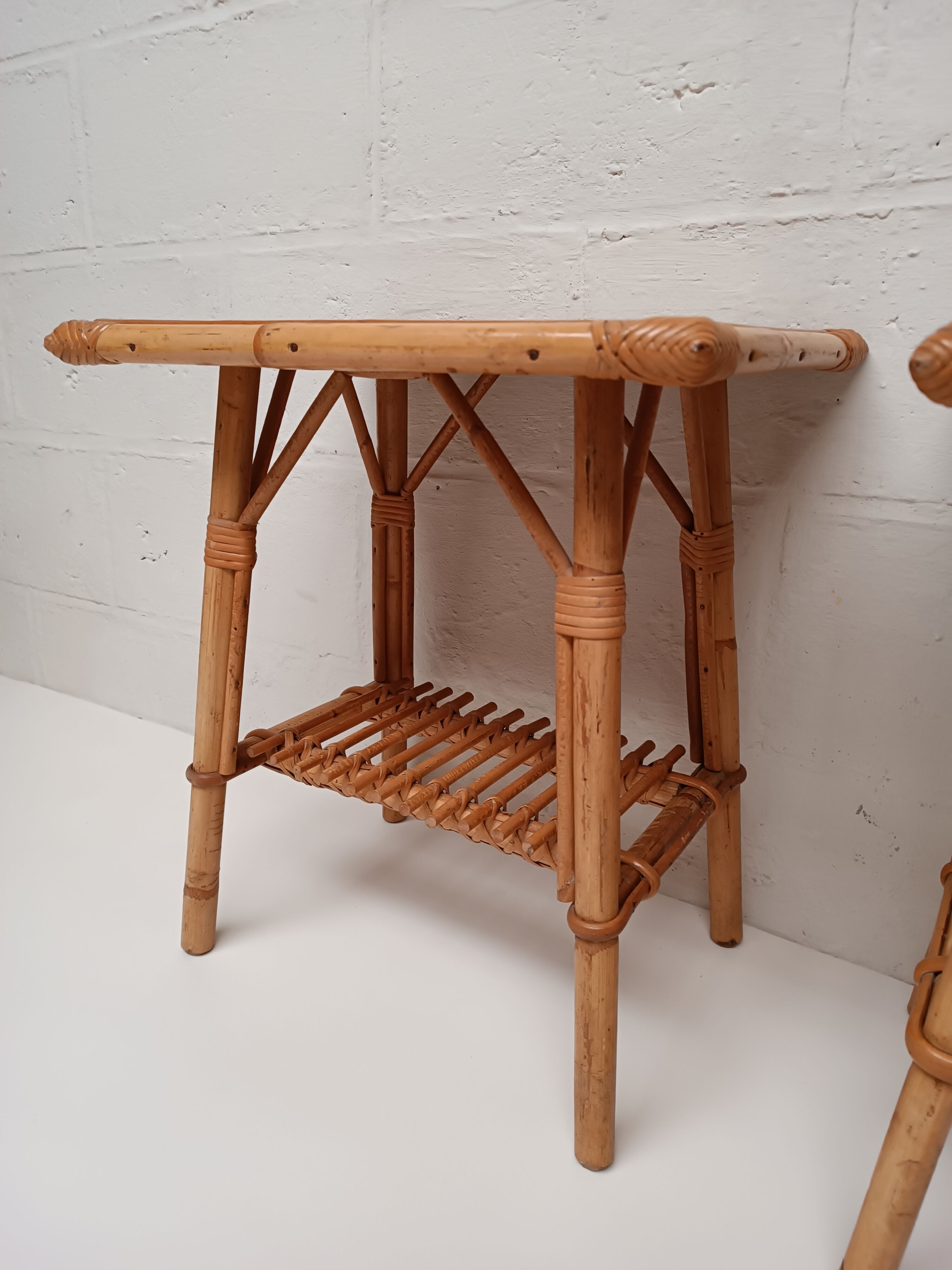 Pair of vintage rattan bedside tables