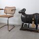 Brutalist Ram Shaped Fireplace Tool Set in Hand Forged Metal