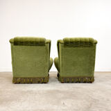 Set of two vintage original green velvet armchairs