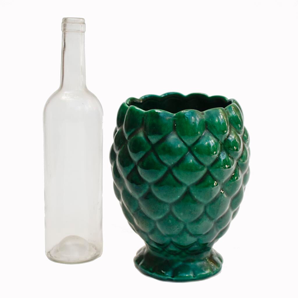 Cache pot vase barbotine forme ananas vert vintage