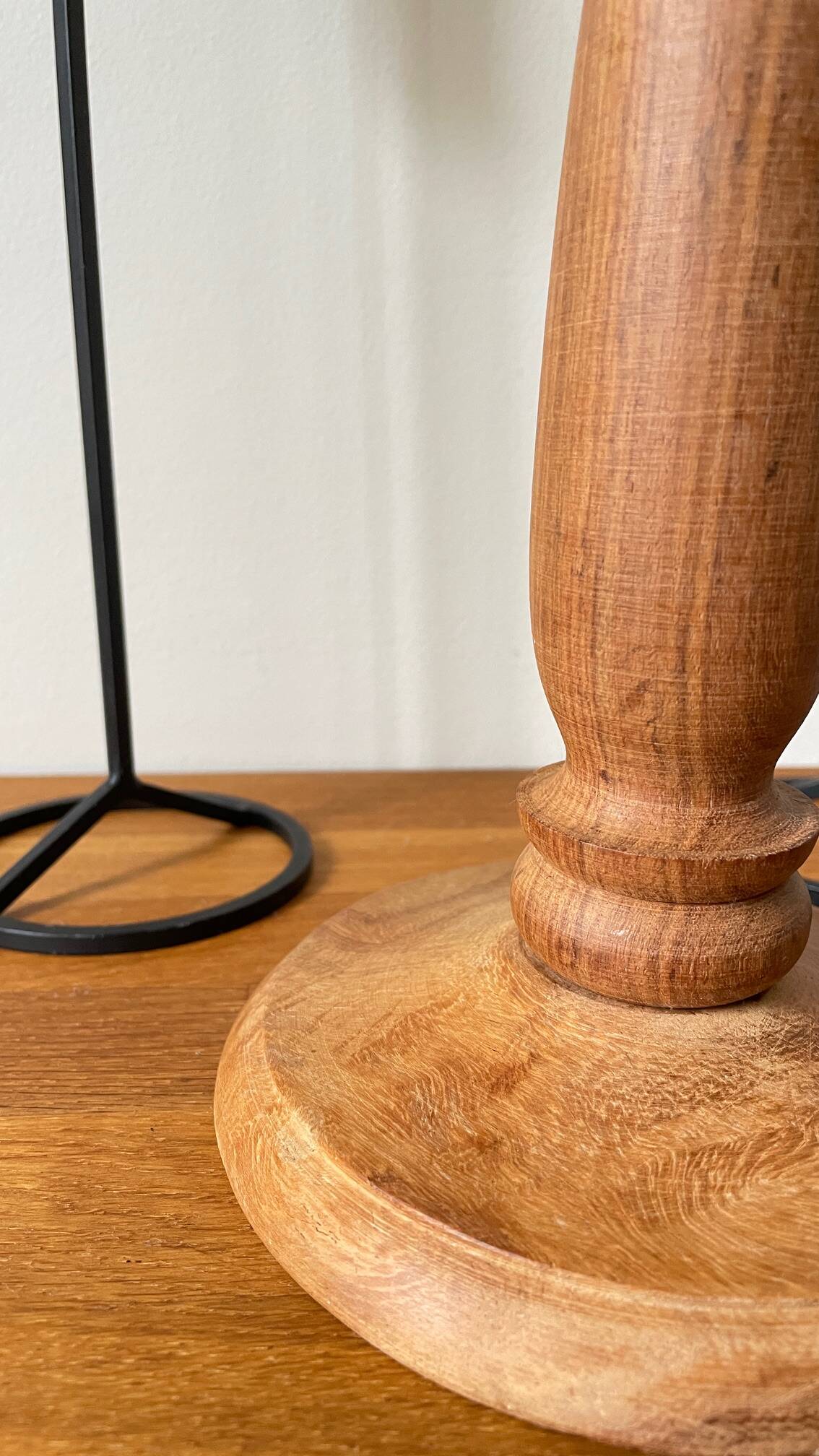 Trio of Vintage Teak and Steel Candlesticks