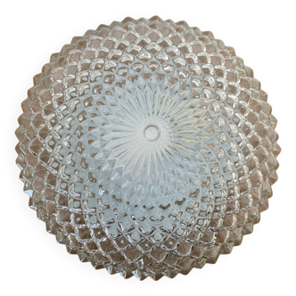 Antique Ceiling Light Wall Lamp Molded Glass Diamond Tip + Black Metal Support