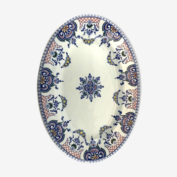 Plat ovale Gien Modele Royal décor Rouen avec arabesques bleues 37cm