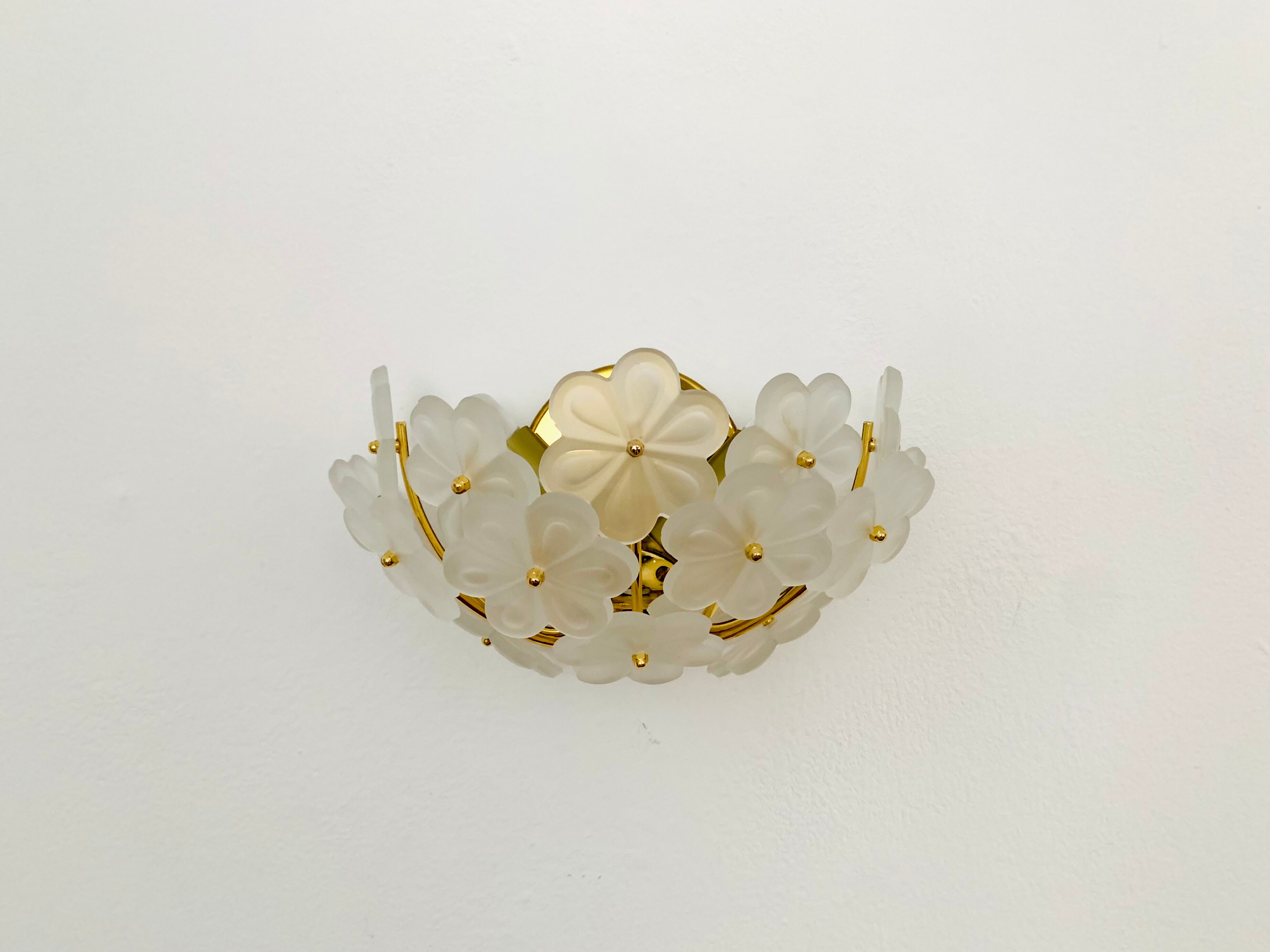1 of 2 Floral Crystal Glass Wall Lamps by Ernst Palme