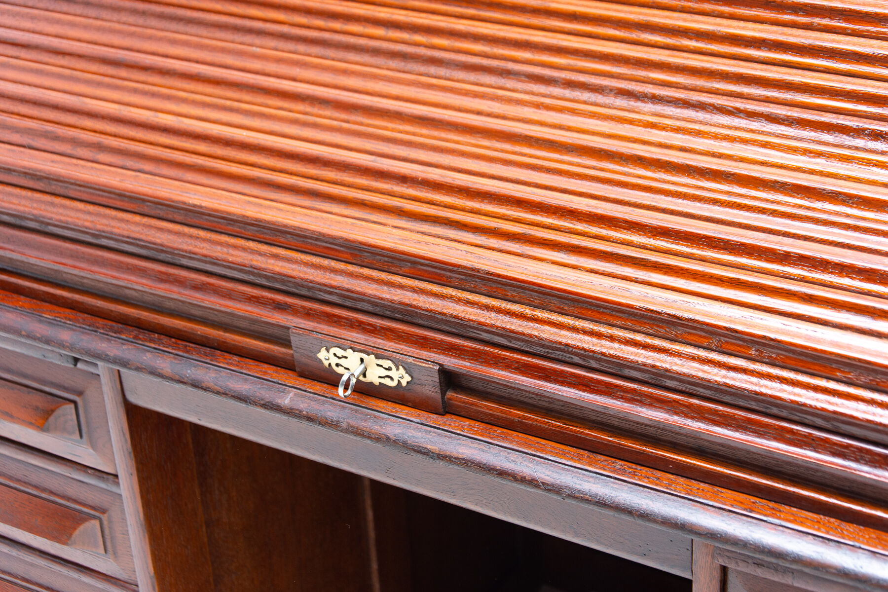 Antique roller blind writing desk 1930s, United Kingdom