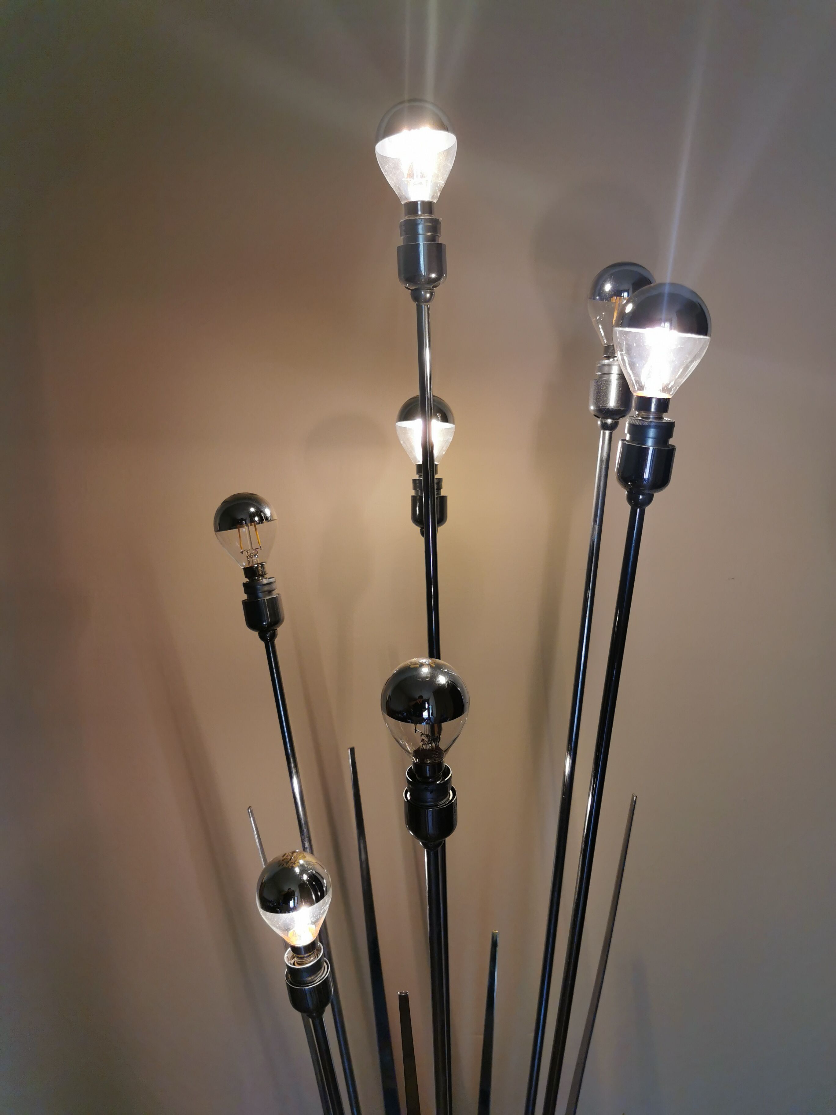 Vintage 1970 chrome metal lamp 7 branches