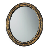 Miroir ovale néoclassique français en noir et or, 20e siècle