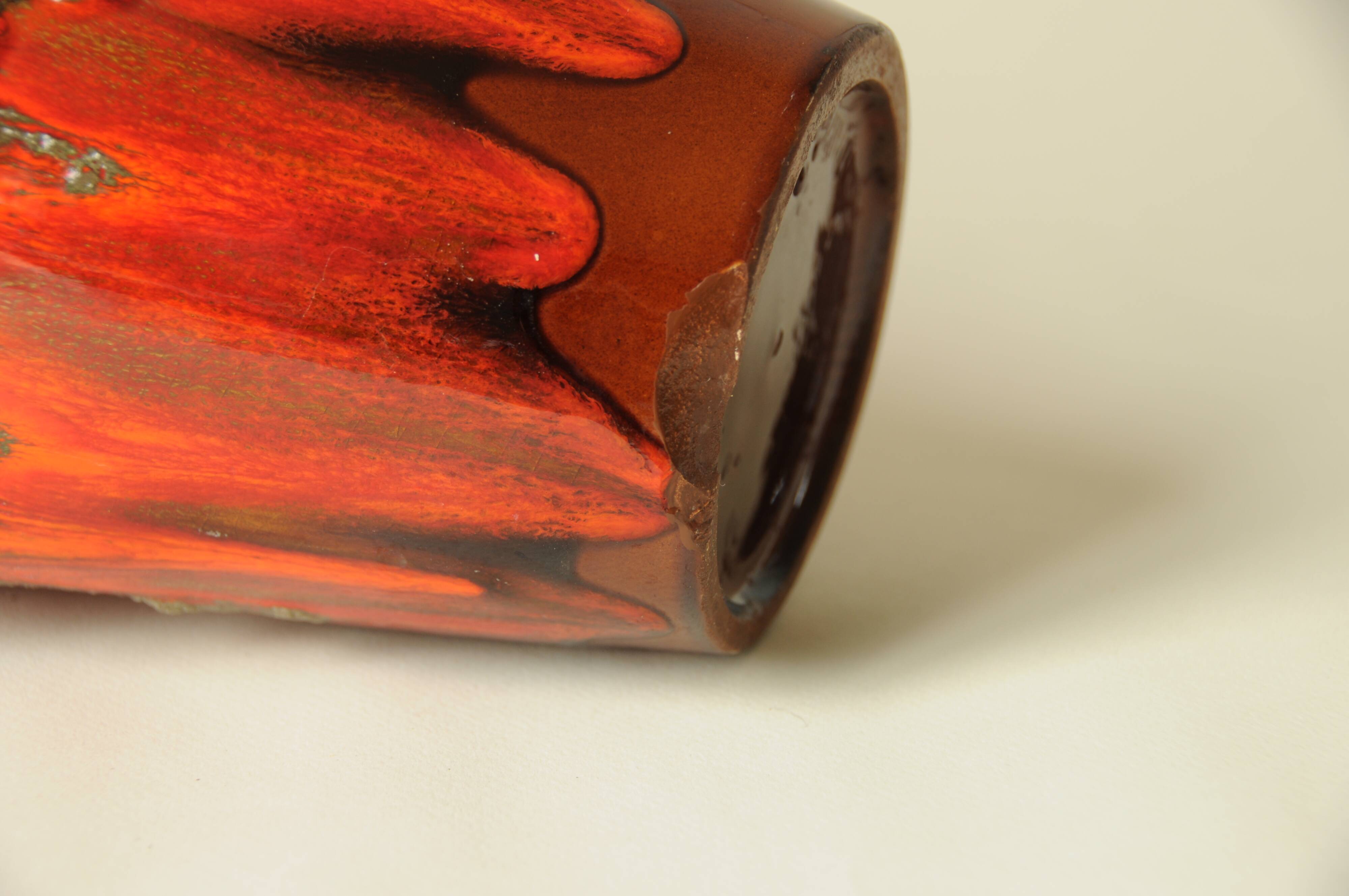 Glazed Ceramic Vase Lava Effect - Brown Orange - Abstract Shape