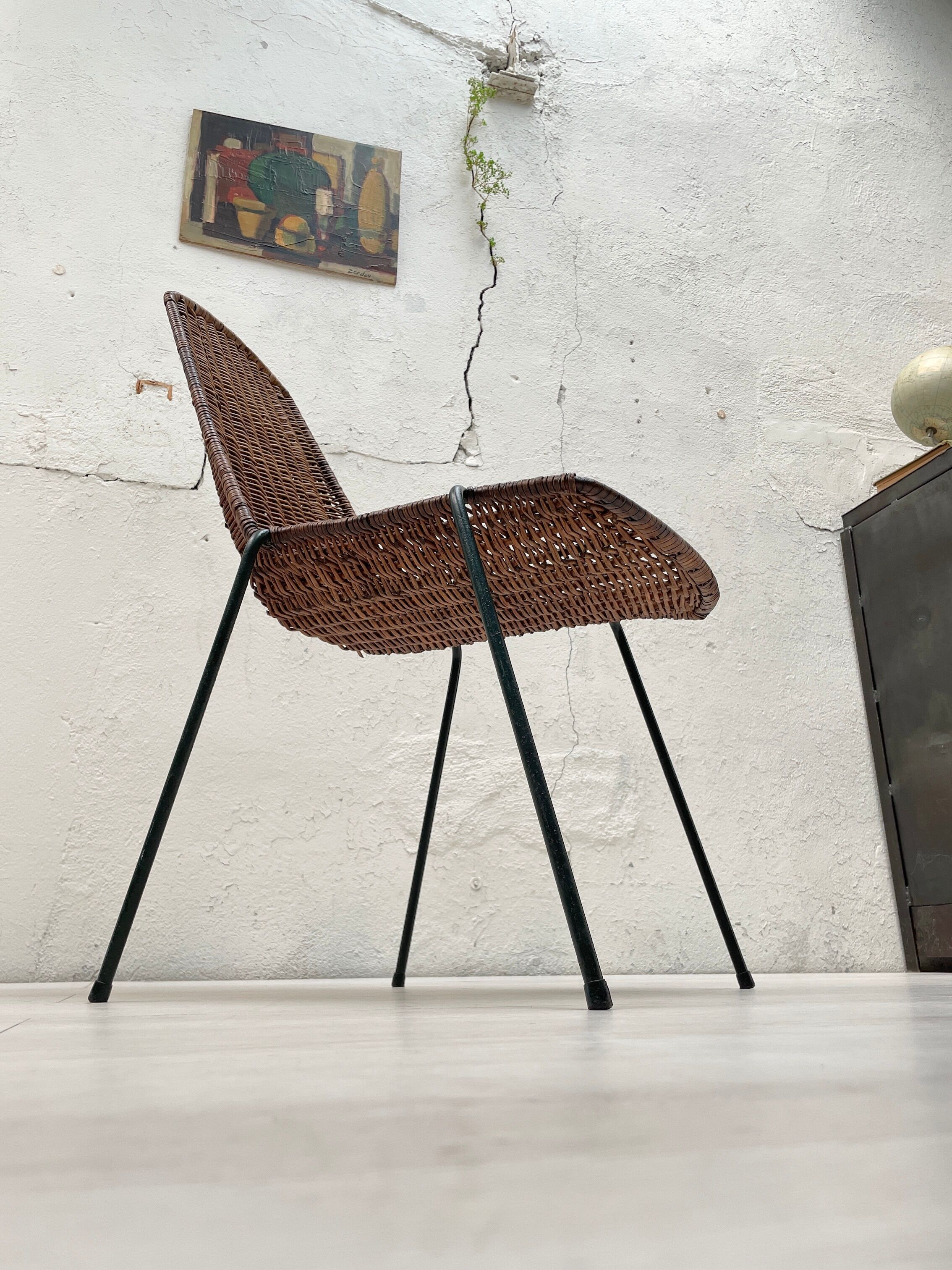 Vintage chair in wicker and metal circa 1950