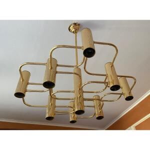 Golden chandelier 9 fires from Sciolari Italy 1960