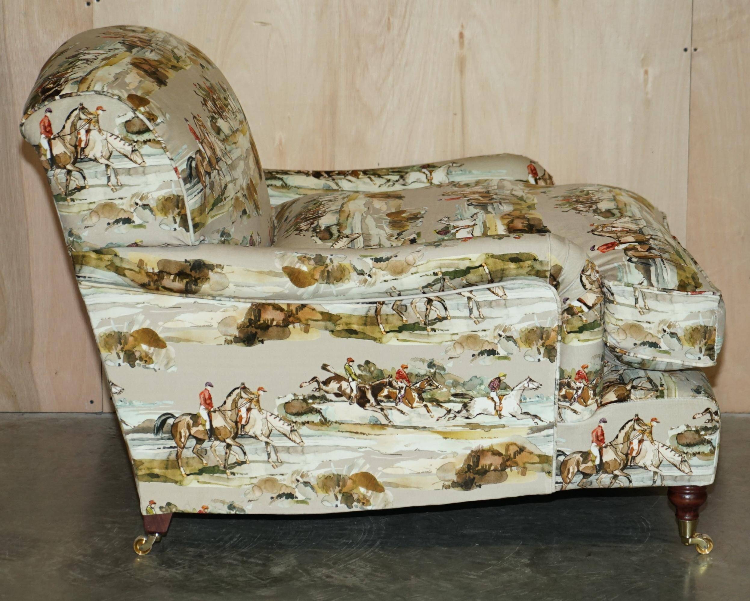 Pair of Custom Love Seat Howard Armchairs Mulberry Morning Gallop Velvet
