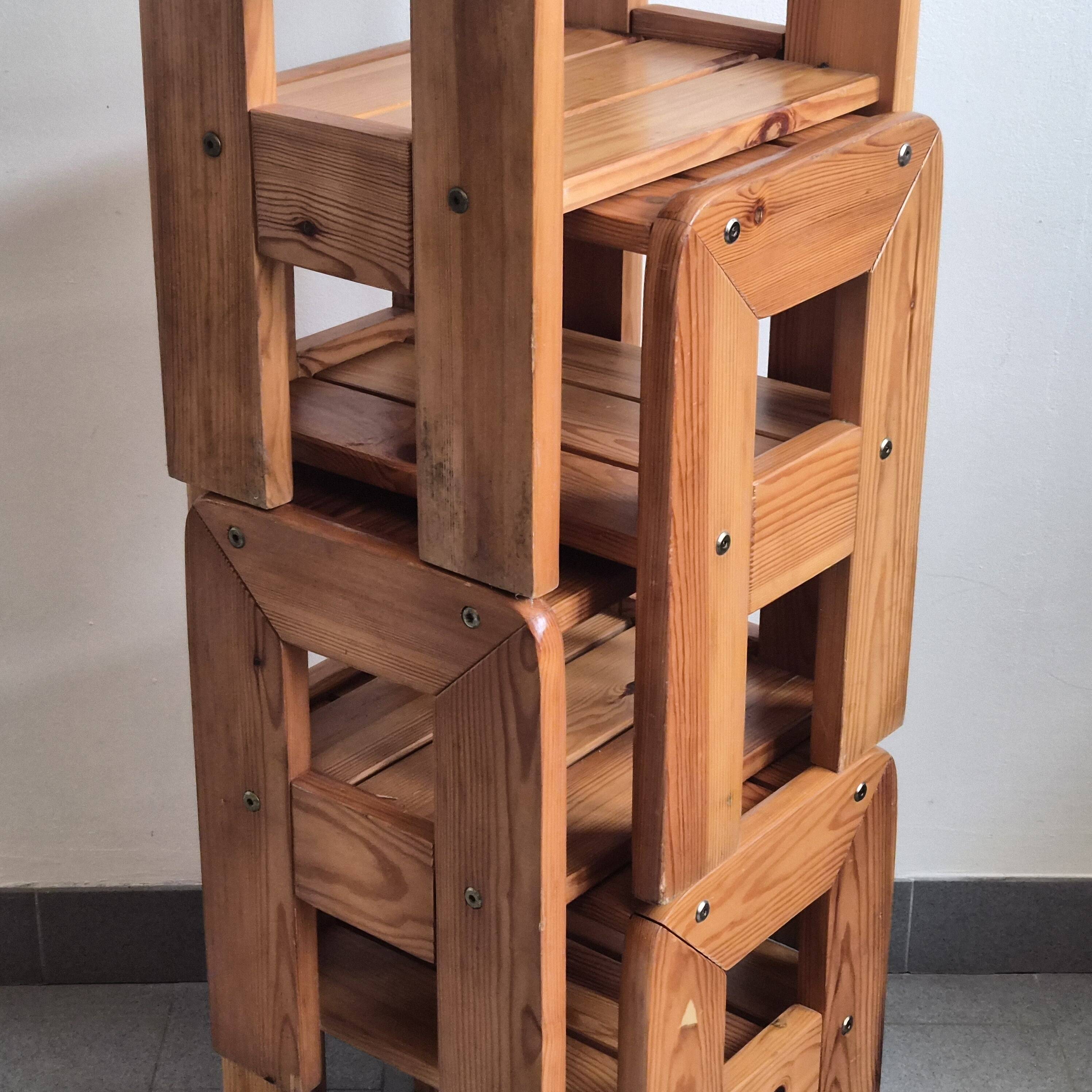 Set of 4 vintage 1970s pine side tables or bedside tables.