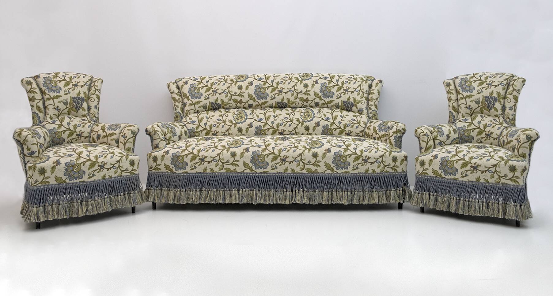 Rare 19th Century Napoleon III Brocade Sofa and Two Armchairs