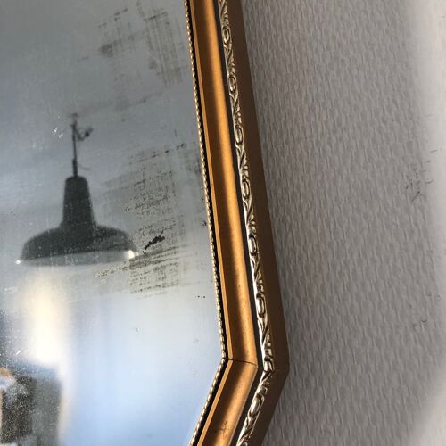 Miroir vintage 1950 octogonal biseauté bois doré