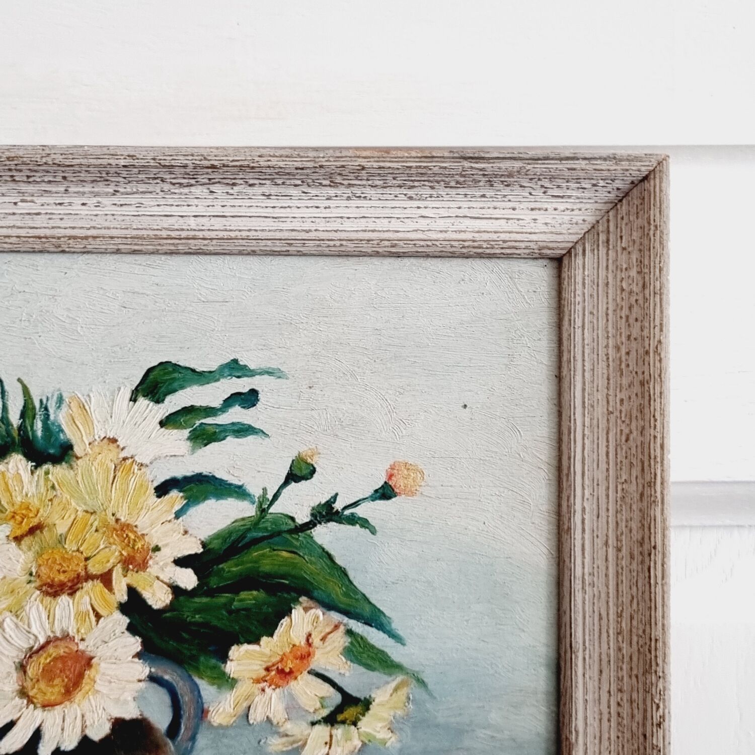 Oil on wood bouquet of daisies