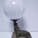art deco seal lamp marble opaline metal