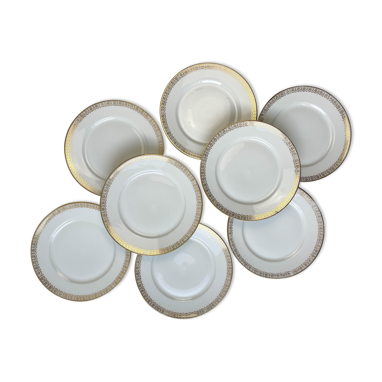 8 porcelain plates limoges w. guerin & cie blanche dorée