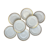 8 assiettes porcelaine limoges w. guerin & cie blanche dorée