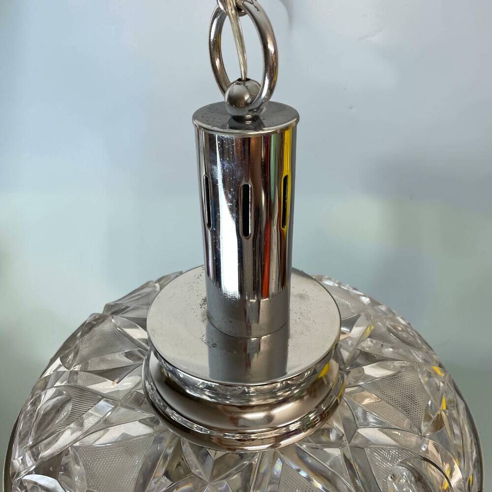 Mid Century Italian Modern glass and chrome hanging lamp