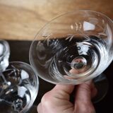 4 vintage cocktail glasses engraved with flower pattern, 50s