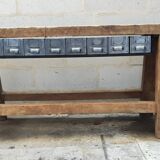 Old oak workbench console with metal drawers