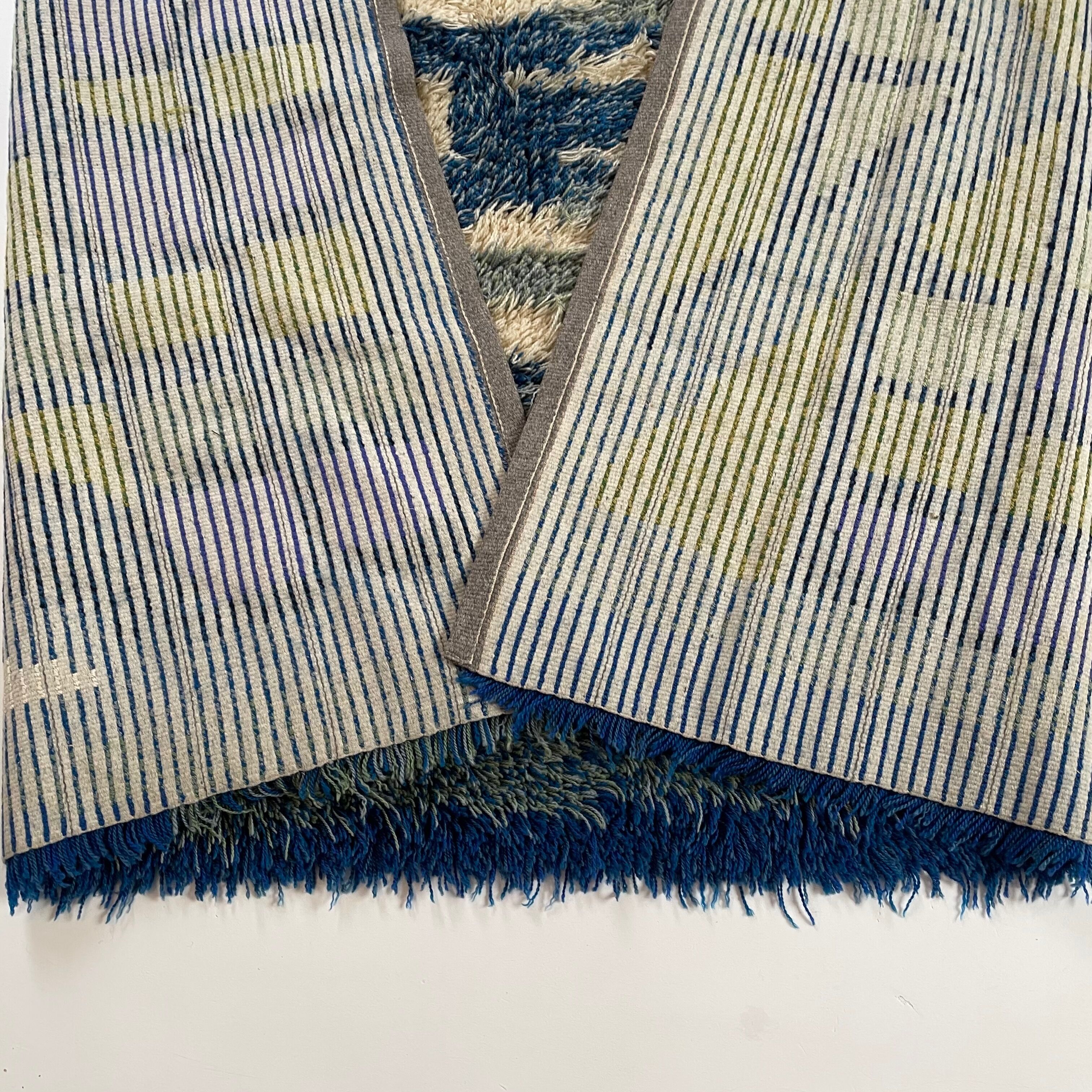 Abstract Scandinavian Multicolor High Pile Rya Rug Carpet, Sweden, 1960s