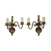 Pair of wall lamps 2 branches in brass