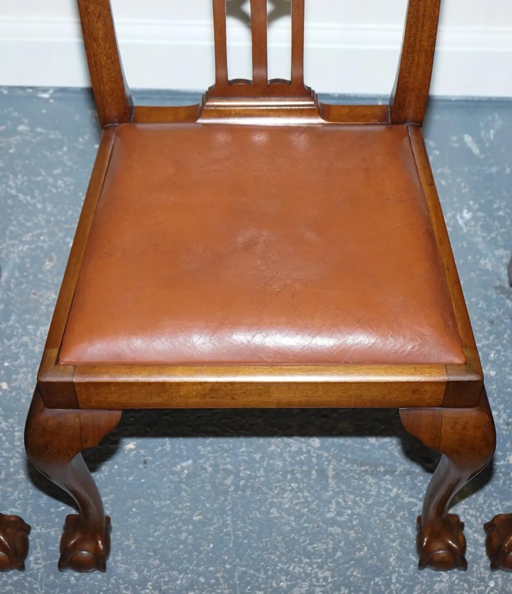 Chippendale Style Dining Chairs with Leather Seats, Set of 5