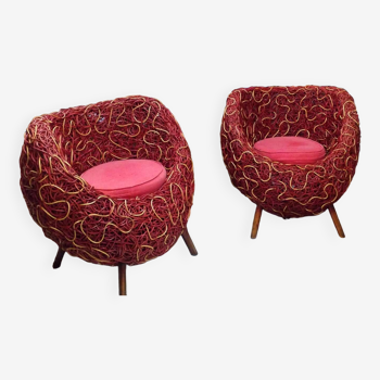 Pair of rattan armchairs