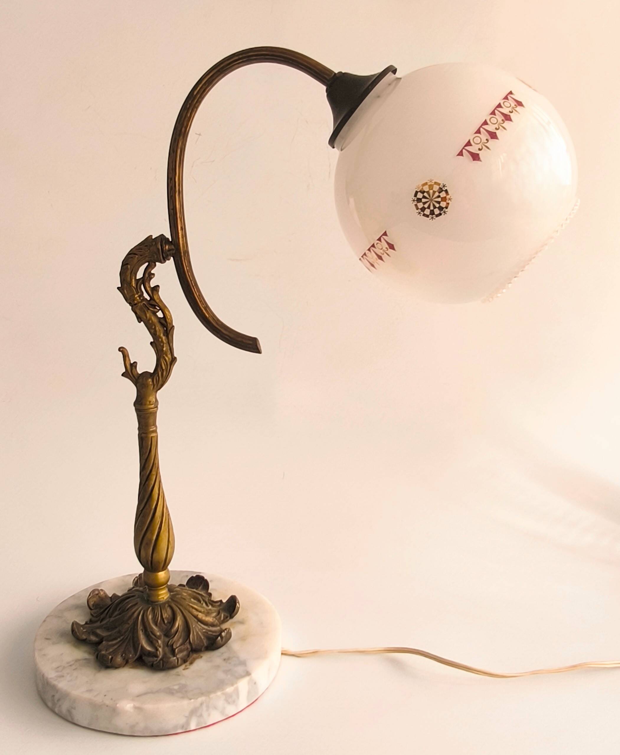 French Art Nouveau bronze and marble lamp