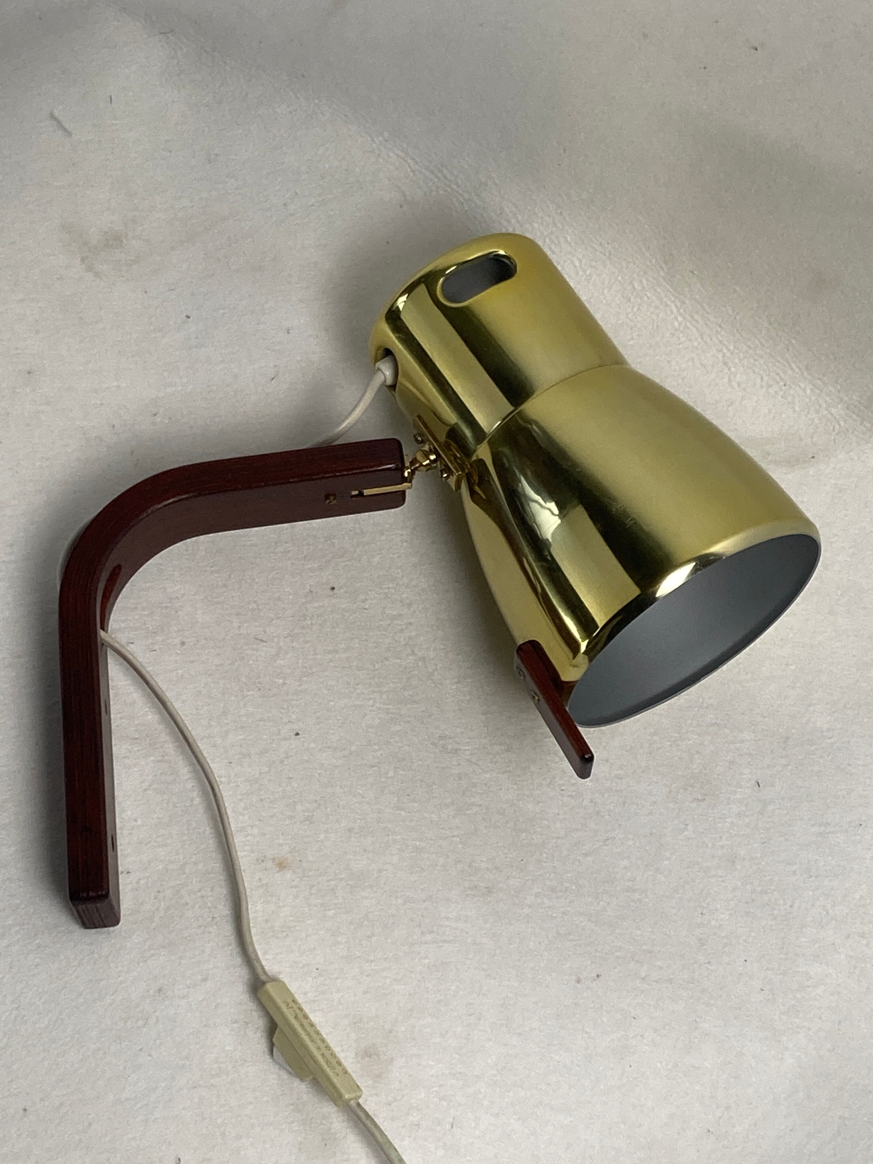 Teak brass wall sconce by hans agne jakobsson, sweden 1960s model v488