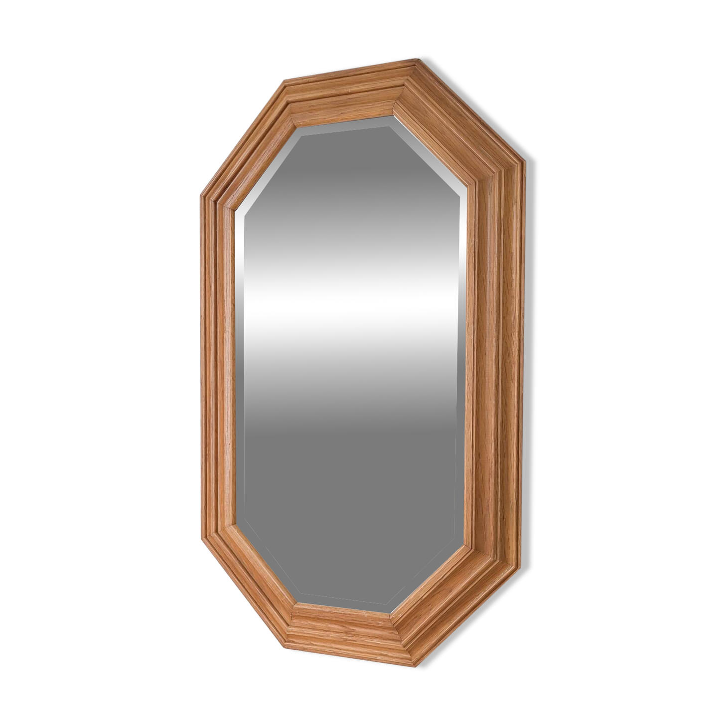 Miroir vintage octogonal en bois massif, style Mid-Century