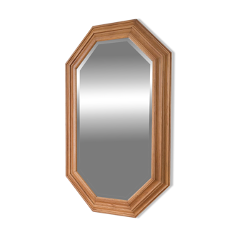 Miroir vintage octogonal en bois massif, style Mid-Century