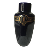 Grand vase en faience sarreguemines art nouveau bleu et or