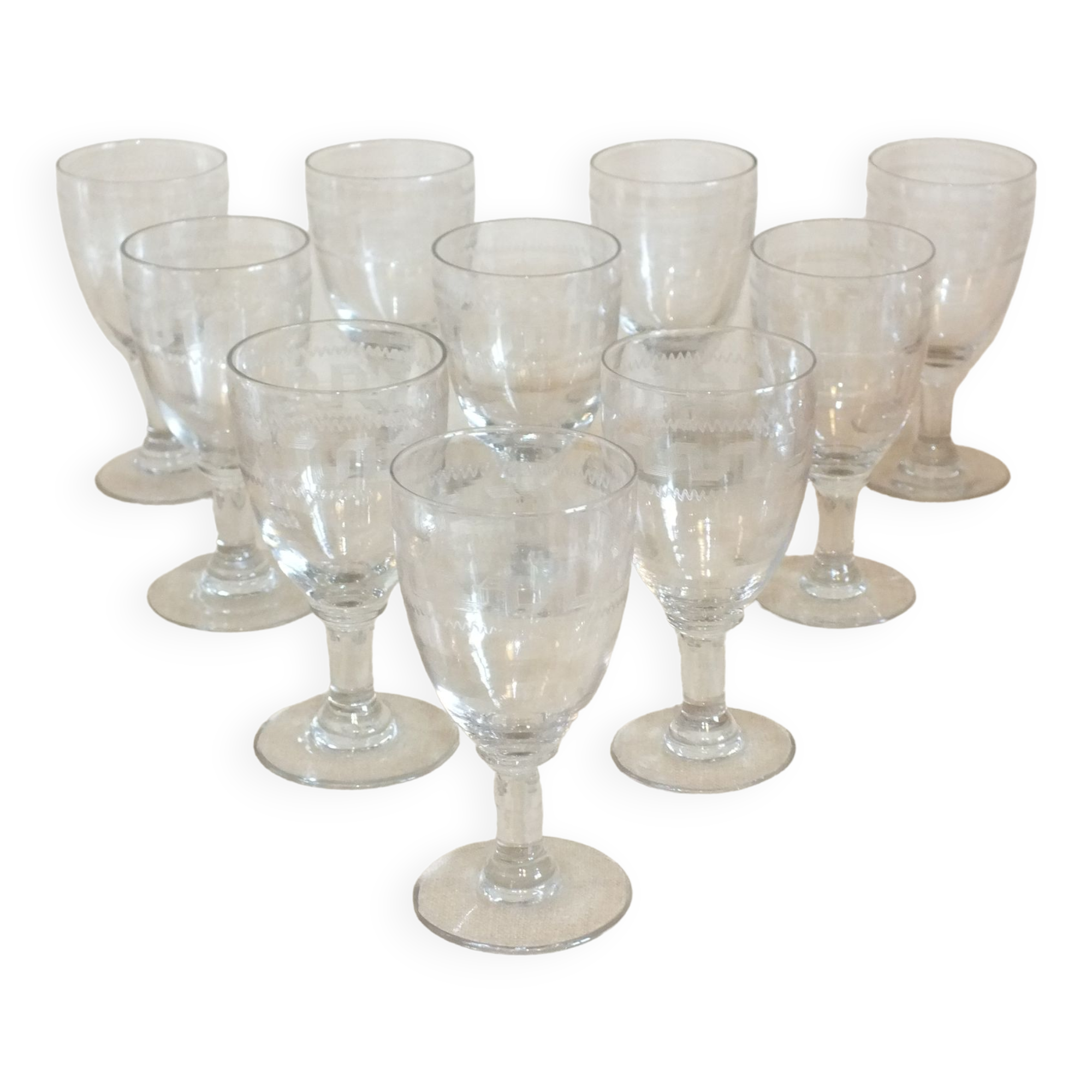 10 19th century stemmed glasses patterned with Greek nets Napoleon III