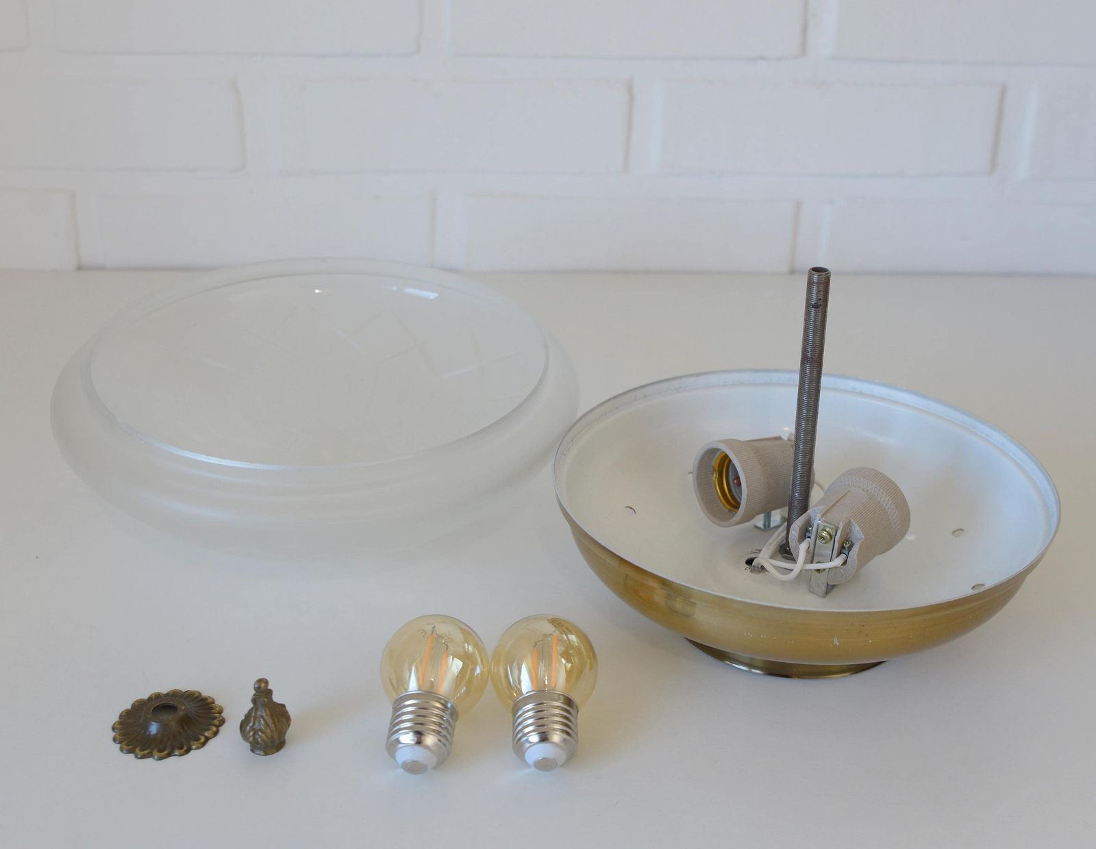 Vintage Art Deco Style Flush Mount Ceiling Light – Cut Glass & Brass.