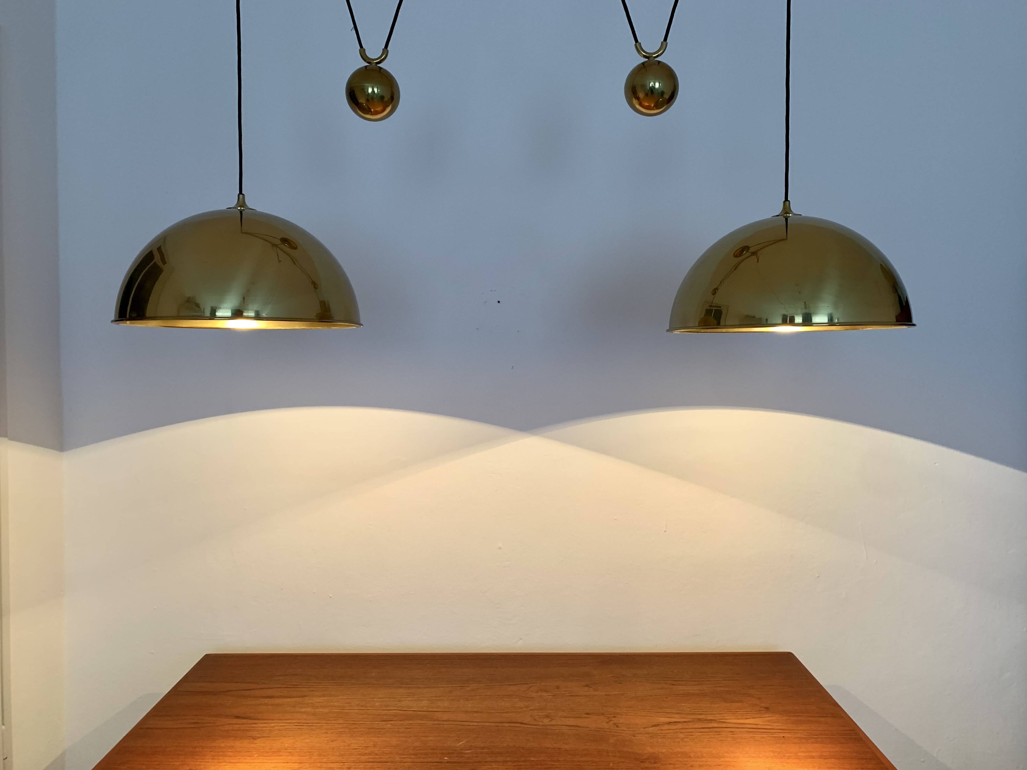 Large Adjustable Double Posa44 Brass Pendant Lamp by Florian Schulz