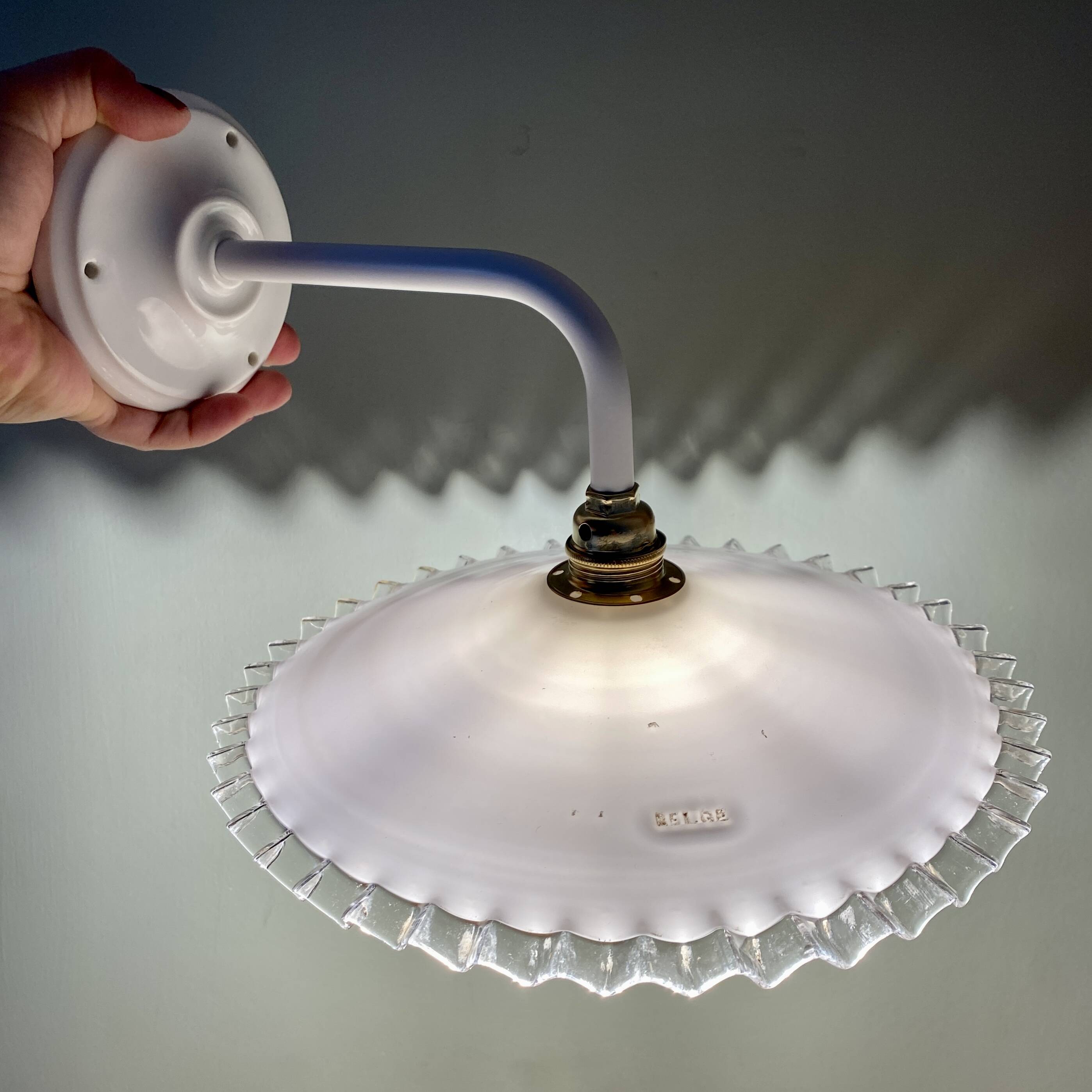 Vintage lampshade wall light in white opaline