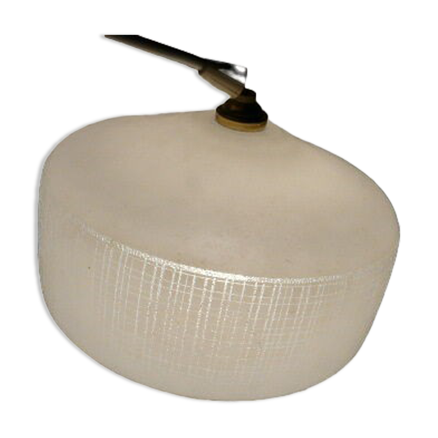 White glass chandelier pendant lamp with geometric decoration 50s