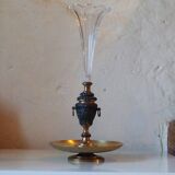 French antique crystal bronze and brass cornet soliflore vase from the early 1920s.