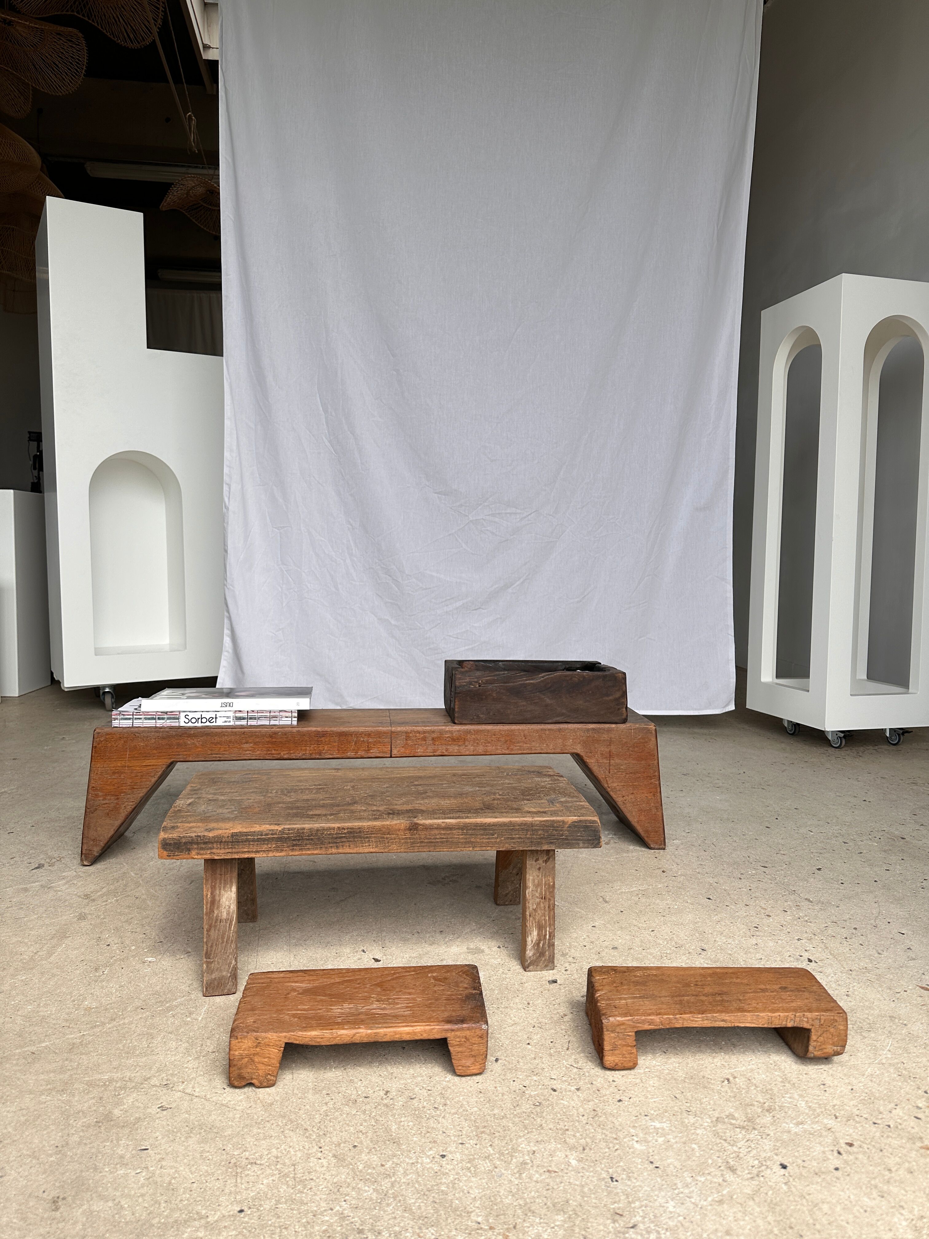 Mini Asian teak side stool blonde