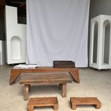 Mini Asian teak side stool blonde