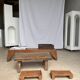 Tabouret d'appoint en teck asiatique blond