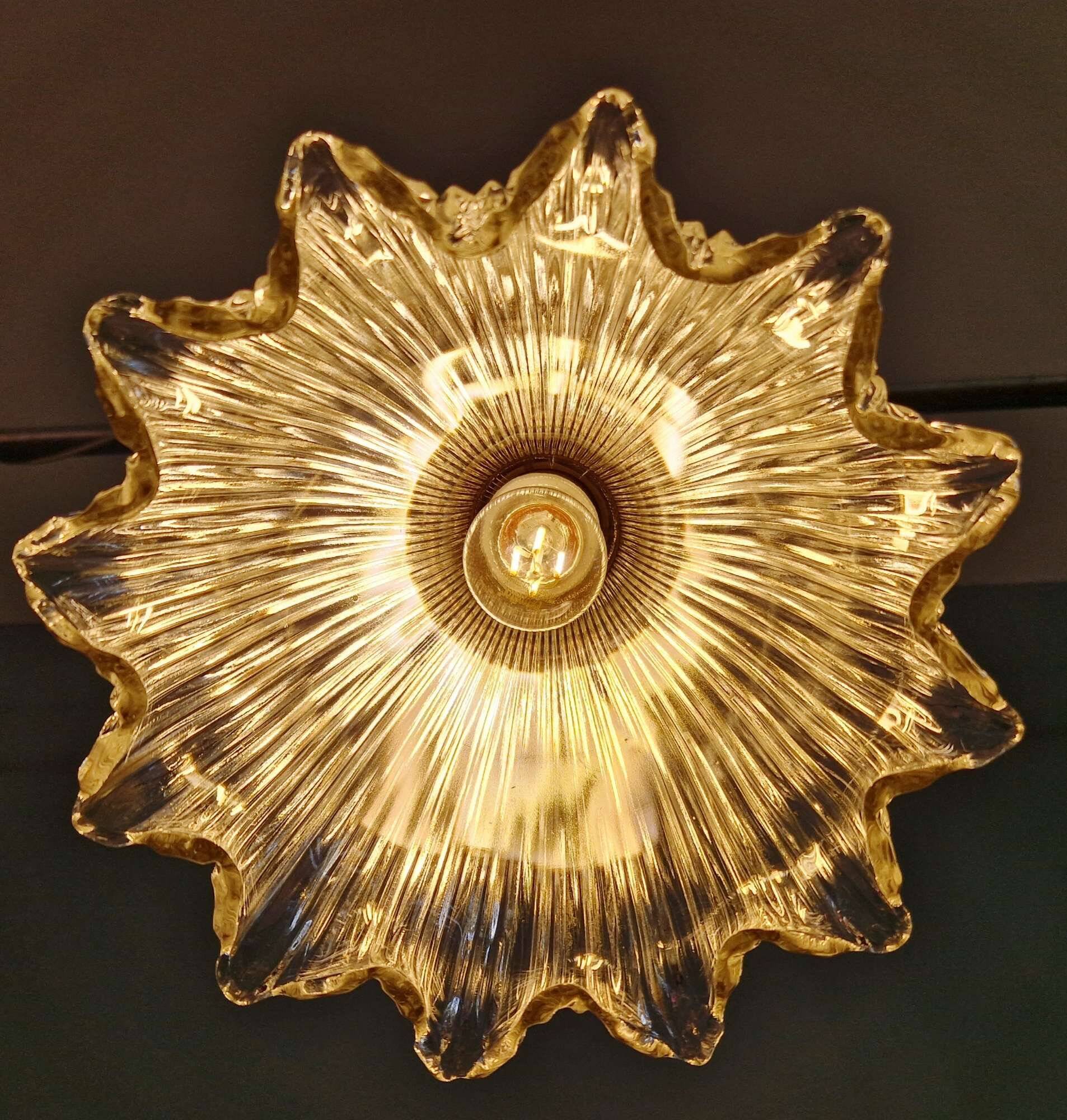 Art Deco Holophane pendant light in clear grooved glass, 1920-30