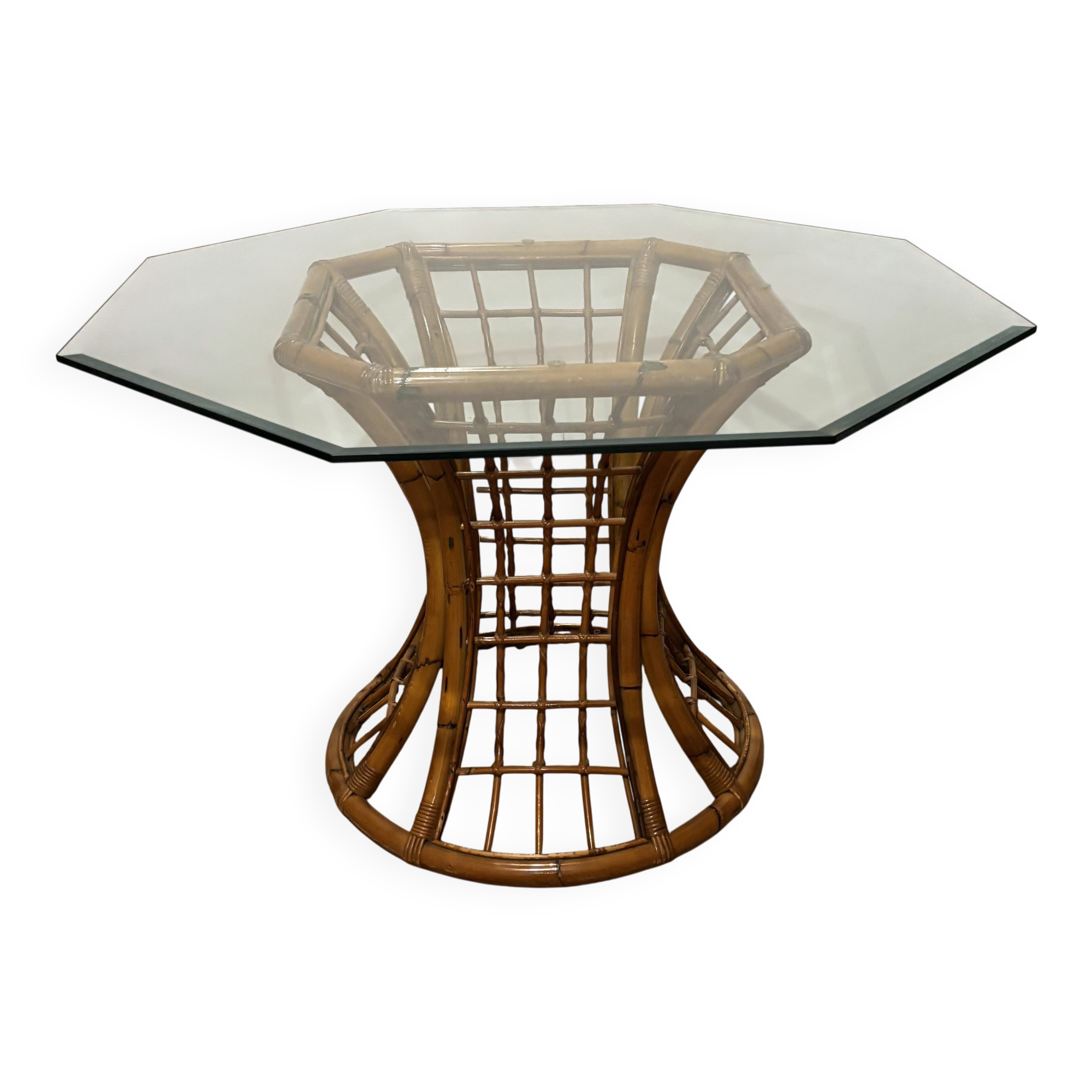 Dining table Roche Bobois glass and bamboo