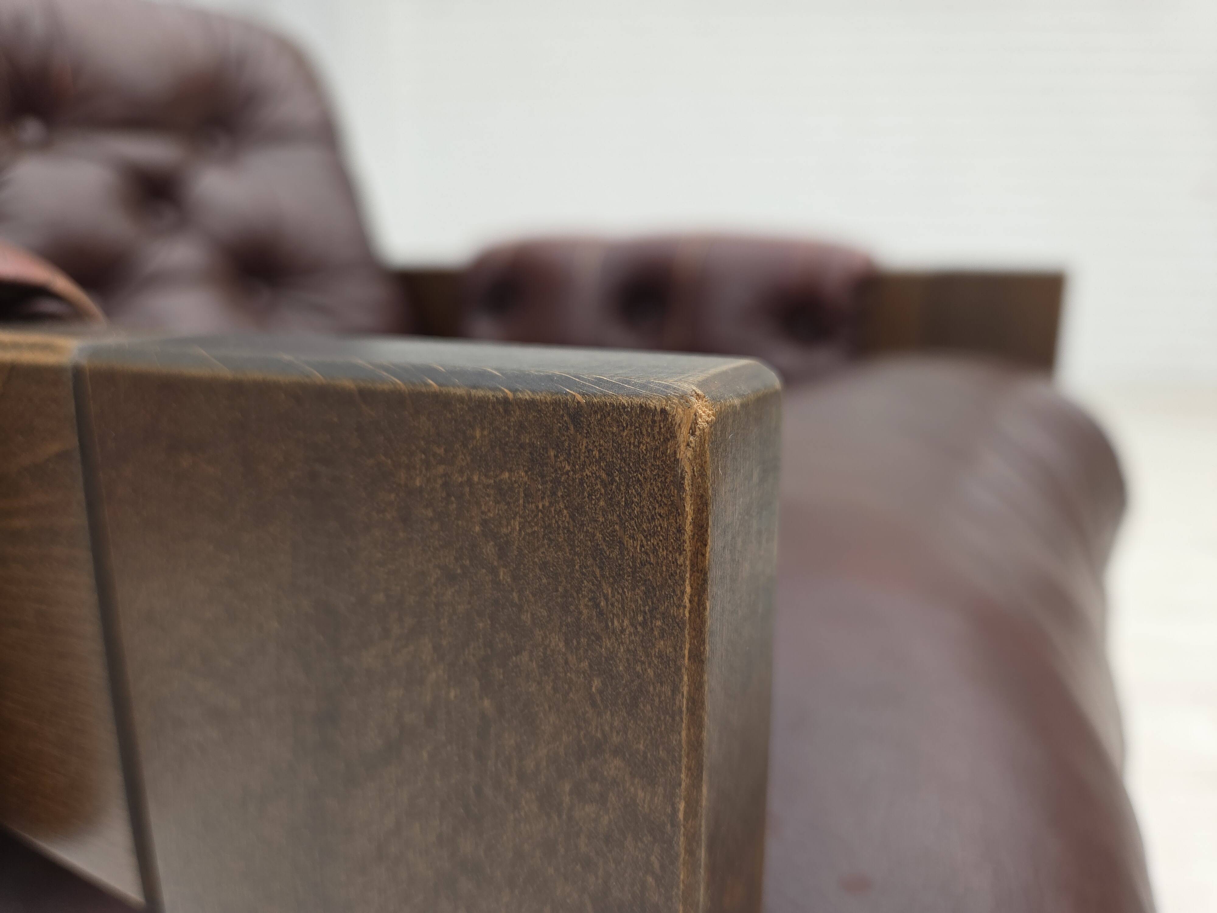 1970s, Scandinavian armchair, brown furniture leather, dark beech wood.