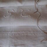 Old linen sheet early XX monogrammed & hand embroidered