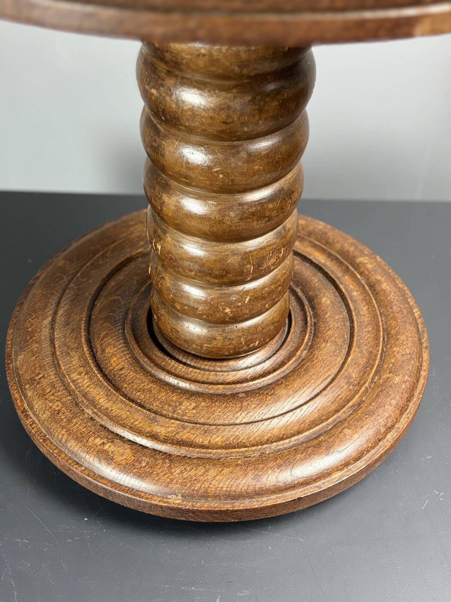 Chunky low wood turned side table in the style of Charles Dudouyt, 1950s