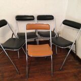 Set of 5 folding chairs 1970 Souvignet