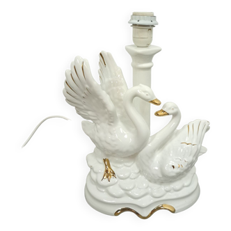 Porcelain lamp swans with vintage gold details